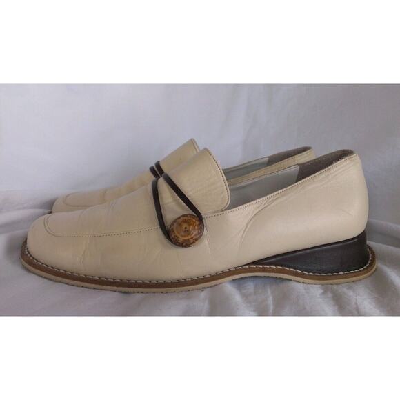 Renouard Plancoet Shoes - Renouard Plancoet Women's Bone White Tan Wooden Button Loafers Size 41 - US 10.5